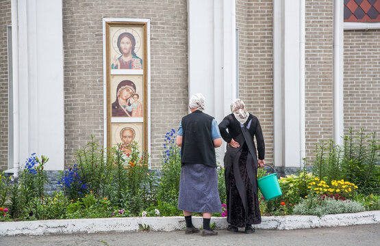 Nahodka, Primorsky Krai/ Russia-July 3, 2014: Two Christian Women Church Workers Outside Of The Church  