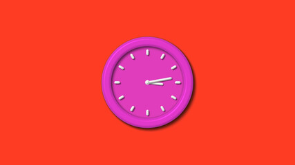 New pink color 3d wall clock isolated on red background,12 hours wall clock