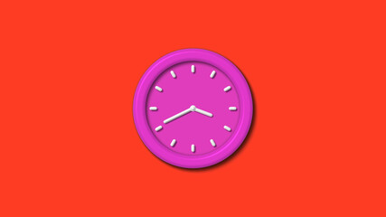 New pink color 3d wall clock isolated on red background,12 hours wall clock