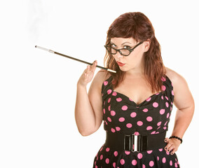 Lady in Polka Dot Dress Smoking
