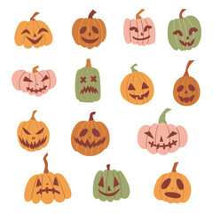 Pumpkin halloween set different ellements. Isolated on white background