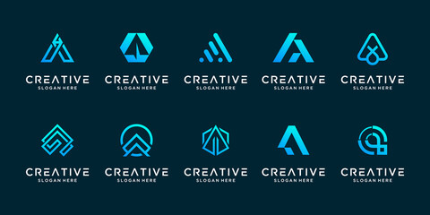 Set of abstract letter A logo design template. icon for technology, internet, digital.