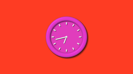 New pink color 3d wall clock isolated on red background,12 hours 3d wall clock