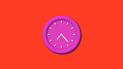 New pink color 3d wall clock isolated on red background,12 hours 3d wall clock