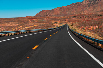 Empty scenic highway in Arizona, USA. Asphalt texture, way background.