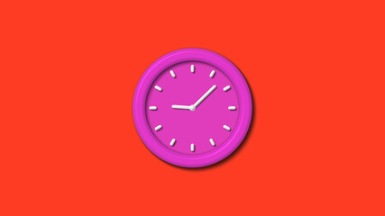 New pink color 3d wall clock isolated on red background,12 hours counting down wall clock isolated