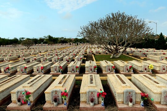 Hoi An, Vietnam, February 29, 2020: Tombs of the soldiers of the Vietnam People's Army and mainly of the members of the Vietcong of Quảng Nam province who died in the Vietnam War (1955-1975).