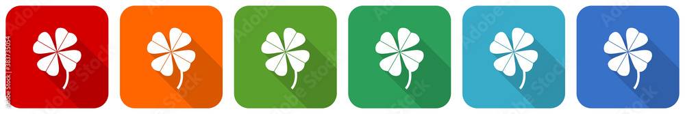 Leinwandbilder four-leaf clover icon set, flat design vector illustration in 6 colors options for webdesign and mob