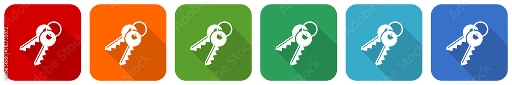 Leinwandbilder Keys icon set, flat design vector illustration in 6 colors options for webdesign and mobile applications