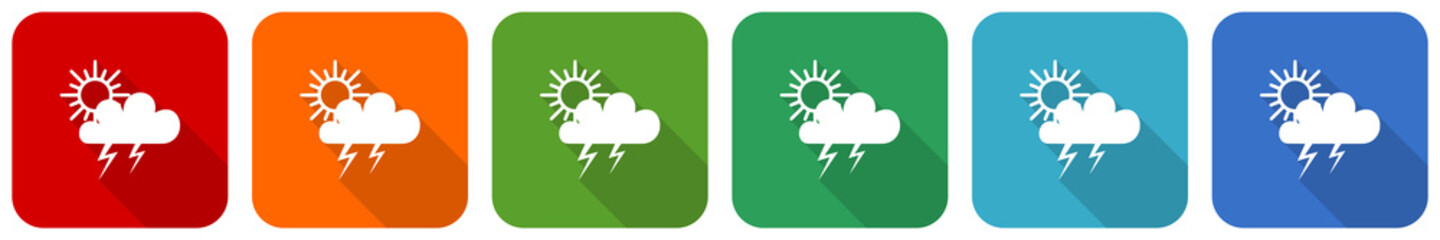 Storm icon set, flat design vector illustration in 6 colors options for webdesign and mobile applications