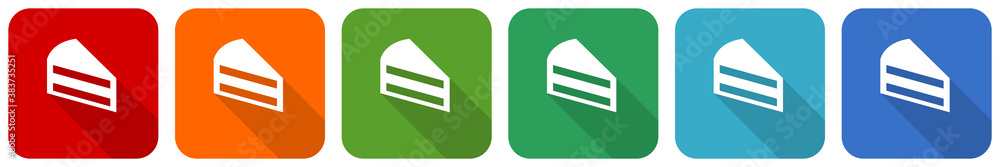 Poster cake icon set, flat design vector illustration in 6 colors options for webdesign and mobile applicat