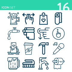Simple set of 16 icons related to craft