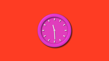 New pink color 3d wall clock isolated on red background,12 hours counting down wall clock isolated