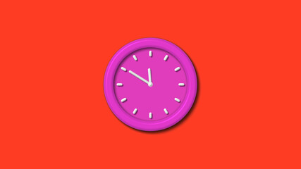 New pink color 3d wall clock isolated on red background,12 hours counting down wall clock isolated