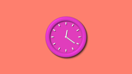 New pink color 3d wall clock isolated on red light background,12 hours clock isolated