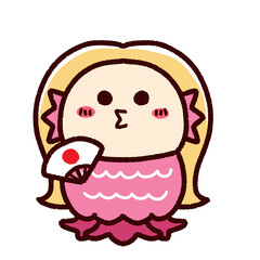 日の丸の扇子を持ったアマビエ