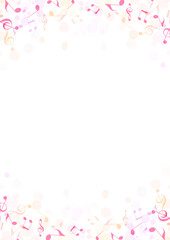 音楽 音符　背景 フレーム イラスト 縦位置　ピンク 春