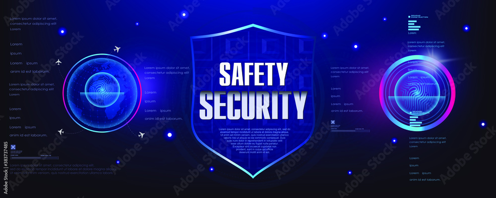 Poster security shield. safety and security. futuristic cyber banner with the concept of protecting your da