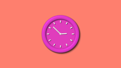 Amazing pink color 3d wall clock isolated on red light background,1 hours clock isolated
