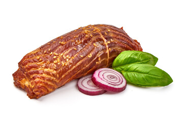 Cold smoked salmon roll, isolated on white background