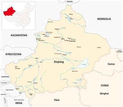 Vector map of Xinjiang Uygur Autonomous Region, China