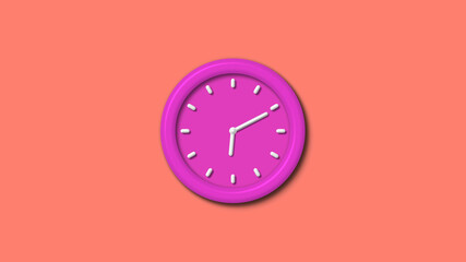 Pink color 3d wall clock isolated on red light background,counting down clock isolated