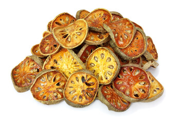 Bael fruit dried with isolated on white background