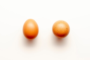 eggs on a white background. comparison. round and regular egg.