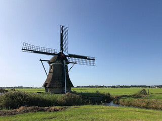 Fototapeta na wymiar Frisian landscape with windmill