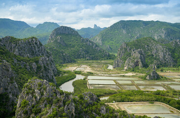 Beautiful Nature Mountains top view (Khao Dang) Sam Roi Yot National Park. Prachuap Khiri Khan, Thailand.