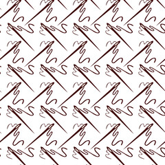 Sewing seamless pattern with sewing accessories. Hand drawn sketch style. Line art. Vector illustration.