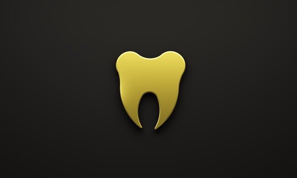Gold tooth 3D image banner background template on black background
