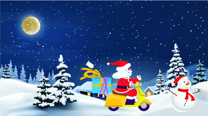 Fototapeta na wymiar Santa Riding bike, Santa gift delivery, Santa Claus riding bike, Christmas gift delivery 