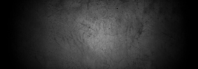 Old wall texture cement dark black gray panorama background abstract grey color design are light with white gradient background.