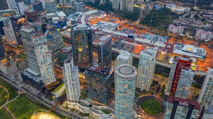 Day to Night Aerial Timelapse of Mexico City Santa Fe Towers, Cityscape Reveal