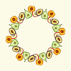 Cute Hand-drawn Frame with Apples, Pears, Plums, Apricots