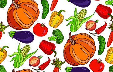 Seamless pattern with vegetables on a white background