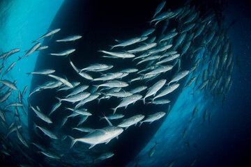 A school of Trevally on the Reef