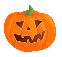 Funny face pumpkin with screaming mouth and wicked facial expression vector illustration isolated on white background