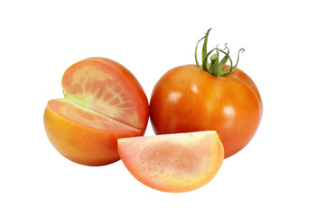 Red tomatoes cut isolated on white background