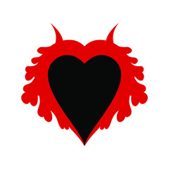 Abstract heart black with red and horns on a white background, sign for design, vector illustration