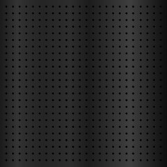 Fototapeta na wymiar Black metallic peg board perforated texture background material with round holes pattern board vector illustration. Wall structure for working tools.