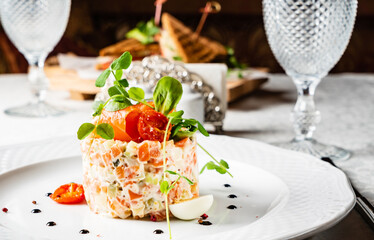 Olivier Potato  Salad on Christmas table