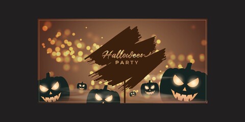 Vector illustration of Halloween Party with scary pumpkins, limited offer, spooky night background, template for offer, sale, party flyer
