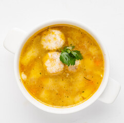 tasty soup on the white background