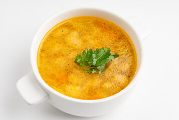 tasty soup on the white background