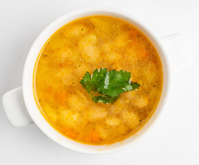 tasty soup on the white background