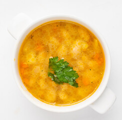 tasty soup on the white background