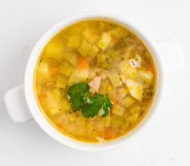 chicken soup on the white background