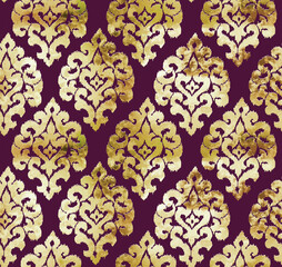 Foil Style Grunge Floral Damask Shapes Arabic Style Seamless Pattern Trendy Colors Minimalist Design